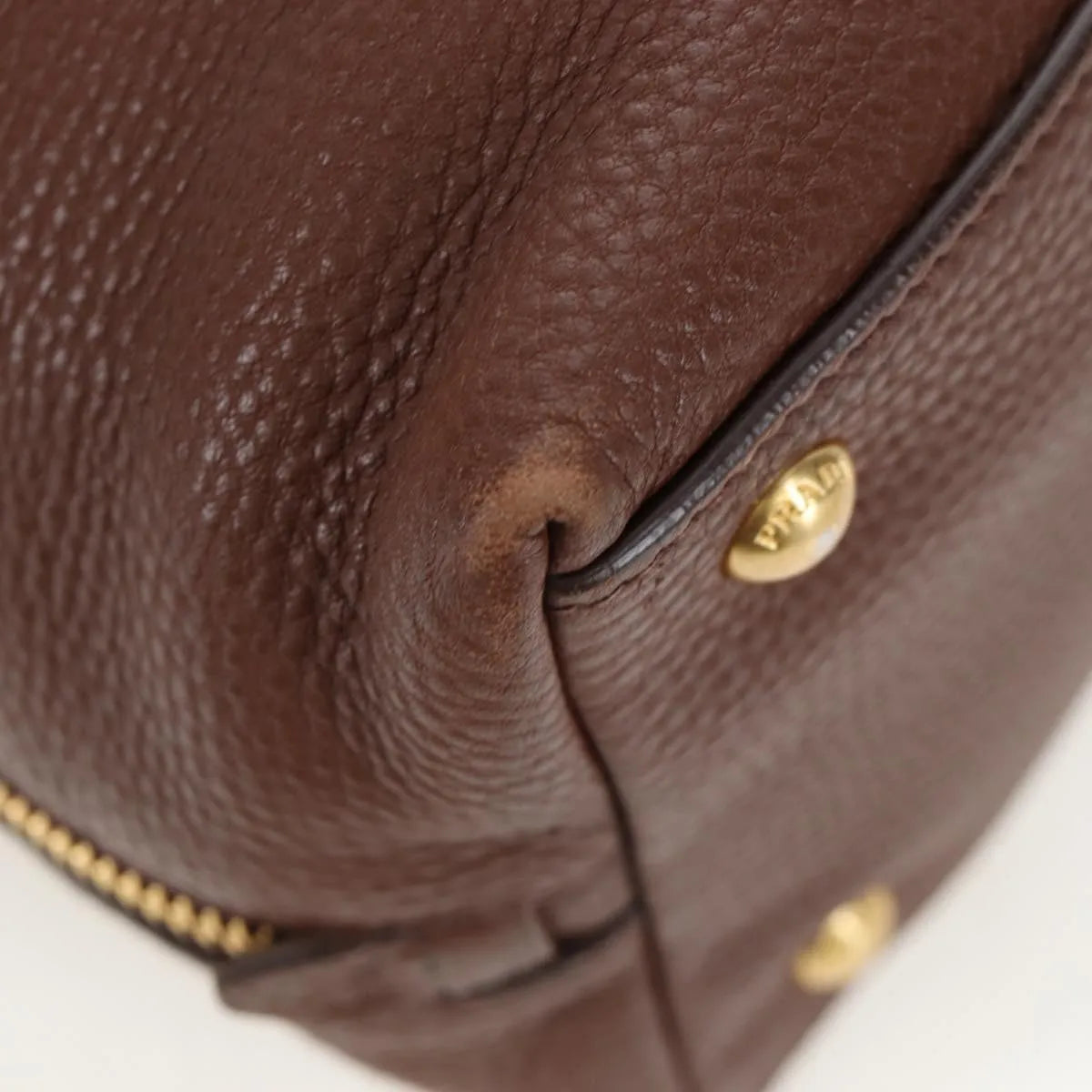 Prada Side Zip Hobo Soft Calf, Brown, Leather, Shoulder Bag