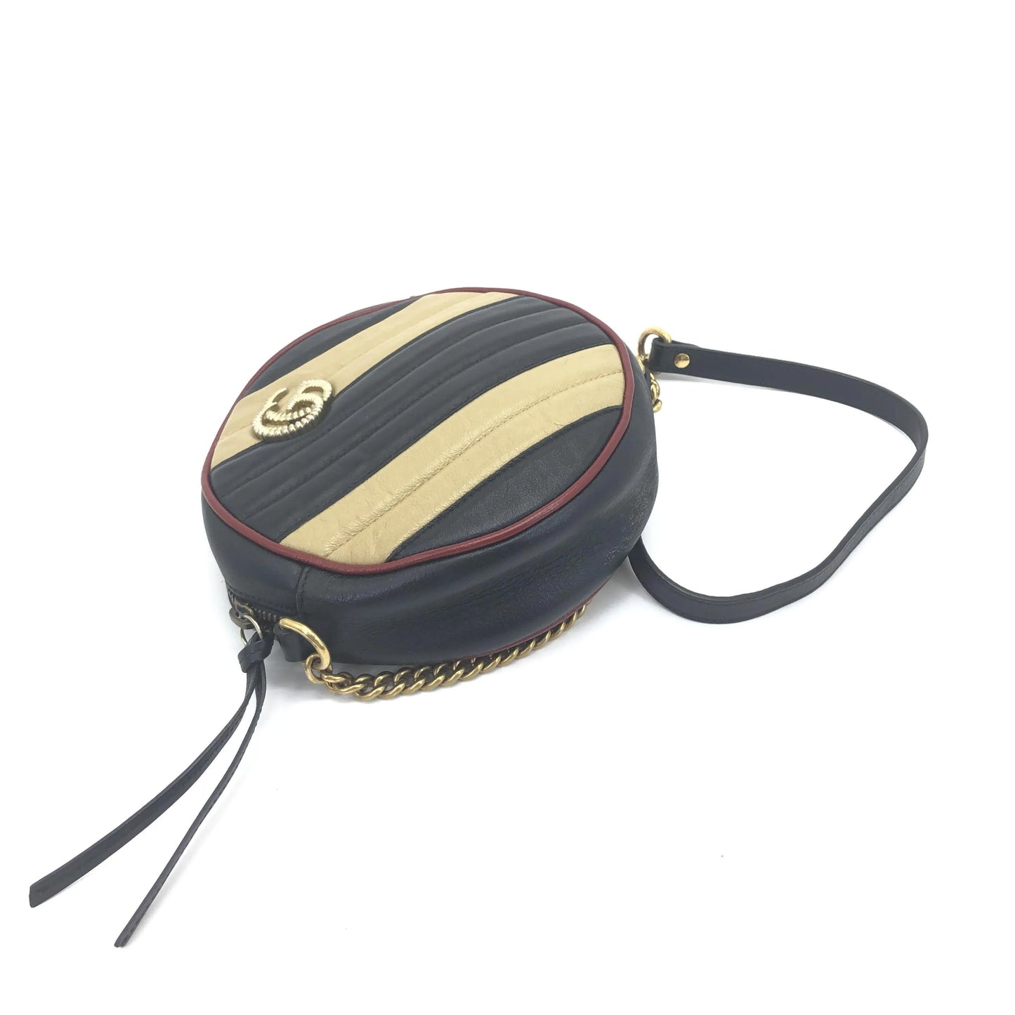 Gucci GG Marmont Round Diagonal Quilted Leather, Black, Leather, Shoulder Bag