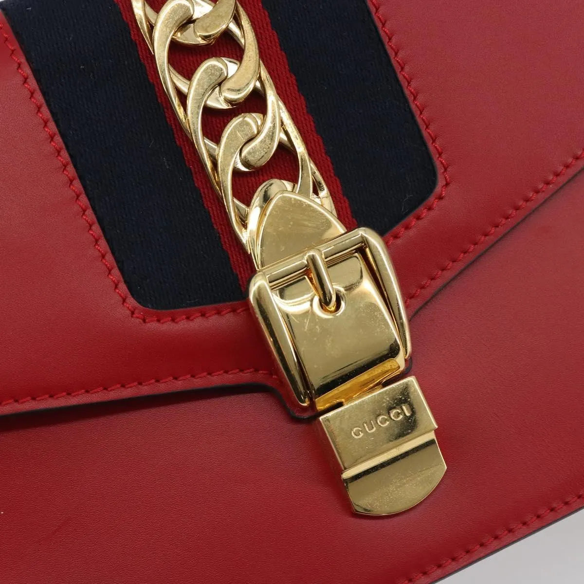 Gucci Sylvie Leather, Red, Leather, Shoulder Bag
