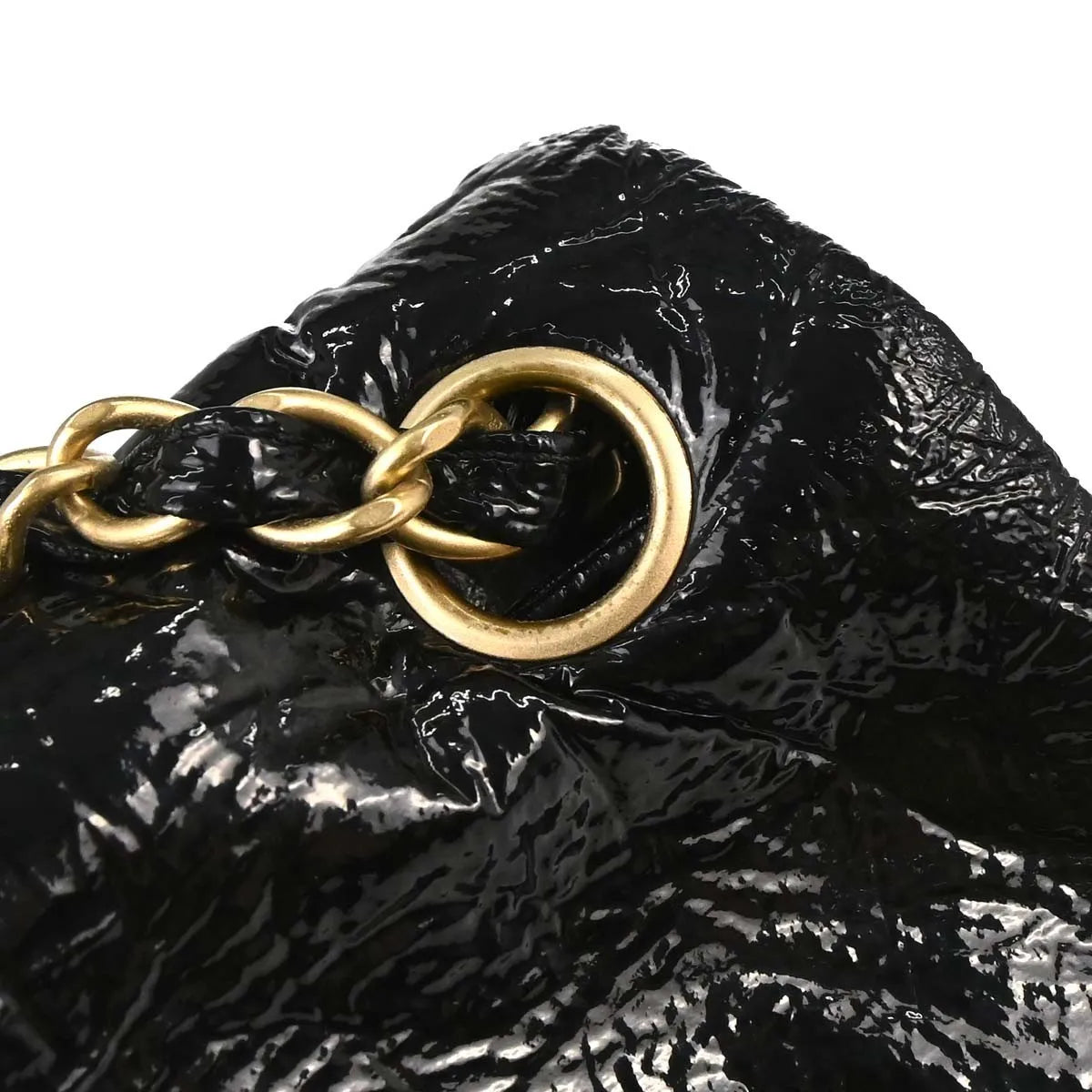 Chanel Rock and Chain Flap Patent Vinyl, Black, Patent Leather, Shoulder Bag