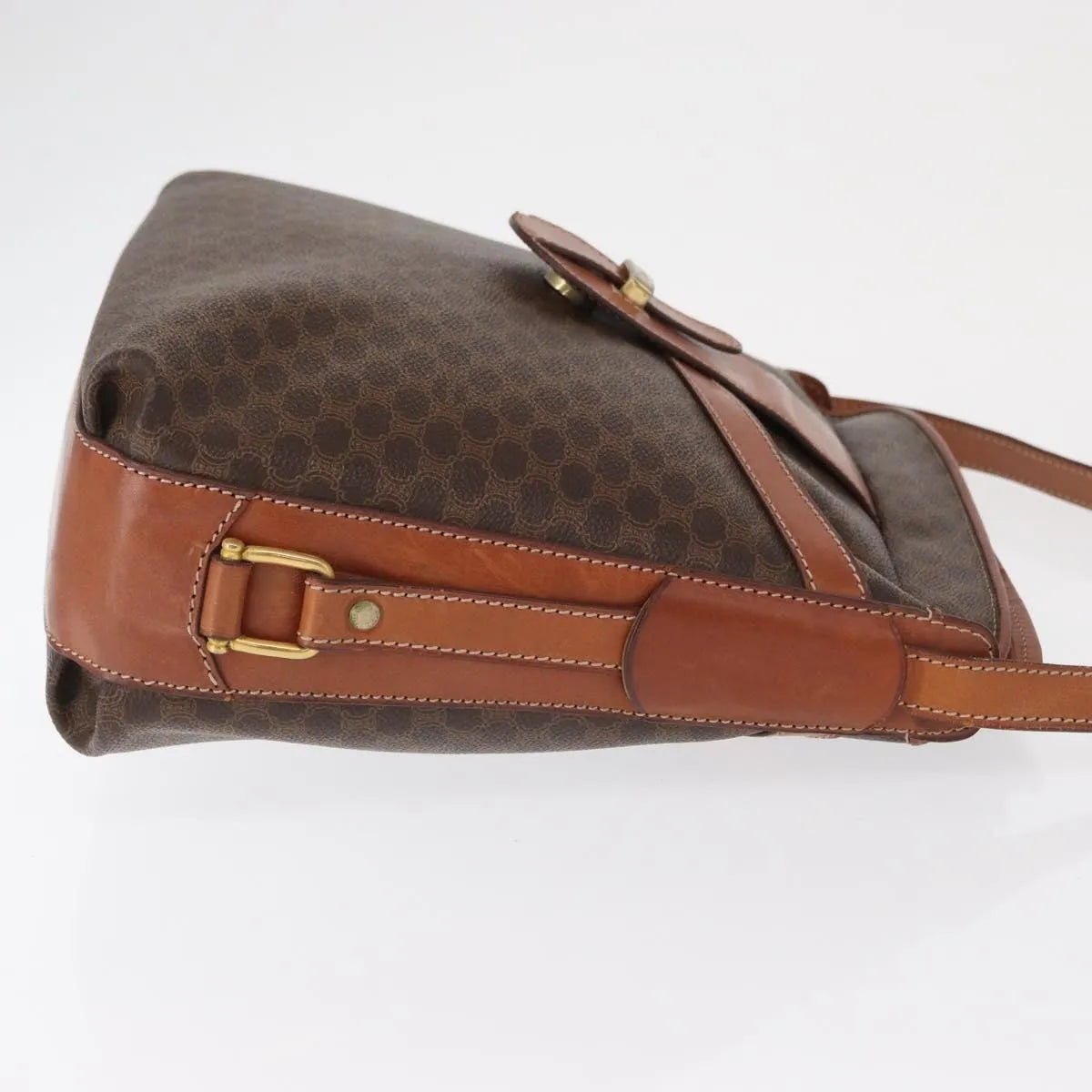 Celine Vintage Macadam Canvas and Leather, Brown, Canvas, Shoulder Bag