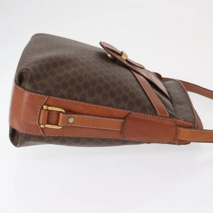 Celine Vintage Macadam Canvas and Leather, Brown, Canvas, Shoulder Bag