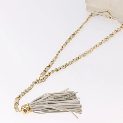 Chanel Vintage Diamond CC Tassel Quilted Lambskin, White, Leather, Shoulder Bag