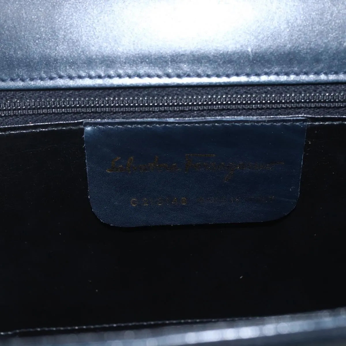Salvatore Ferragamo Gancini Leather, Navy, Leather, Shoulder Bag