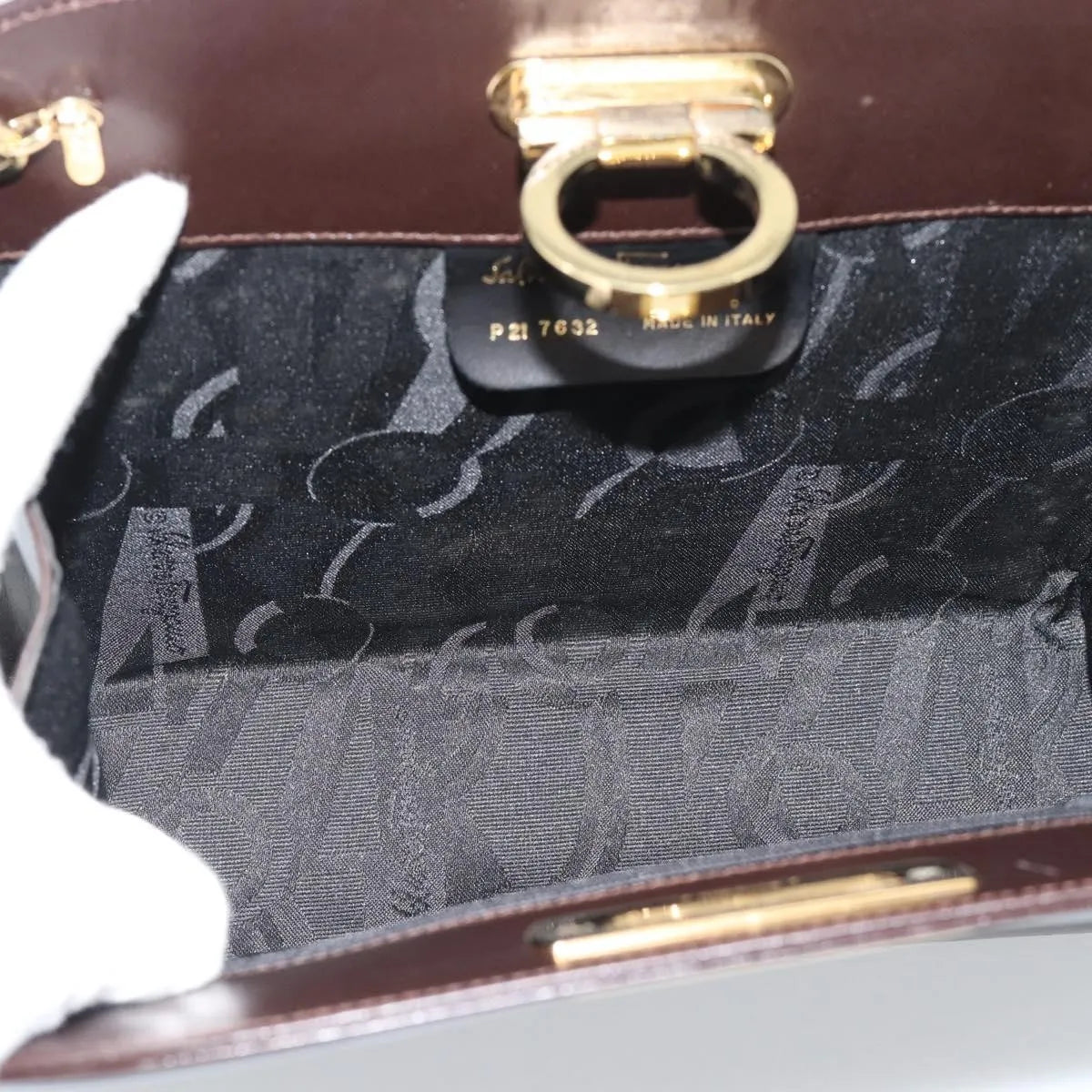 Salvatore Ferragamo Vintage Gancini Chain Leather, Brown, Leather, Shoulder Bag
