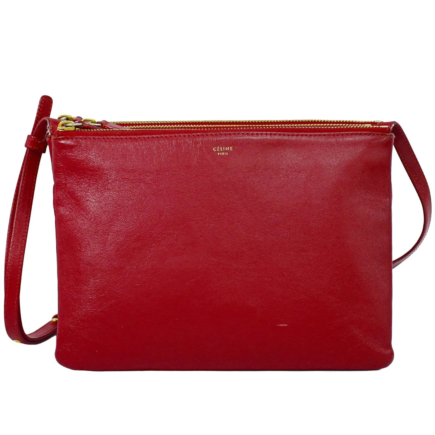 Celine Trio Leather, Red, Leather, Shoulder Bag