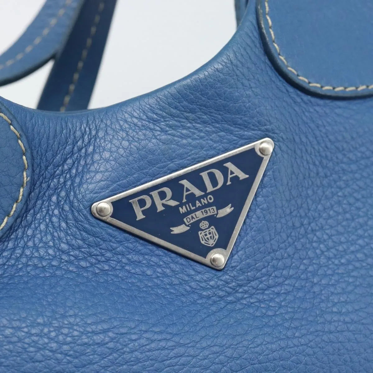 Prada Vitello Daino Convertible Tote Vitello Daino, Blue, Leather, Handbag