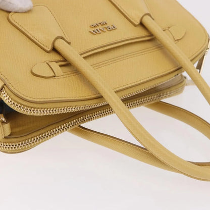 Prada Cuir Frame Double Zip Tote Saffiano Leather, Yellow, Leather, Tote Bag