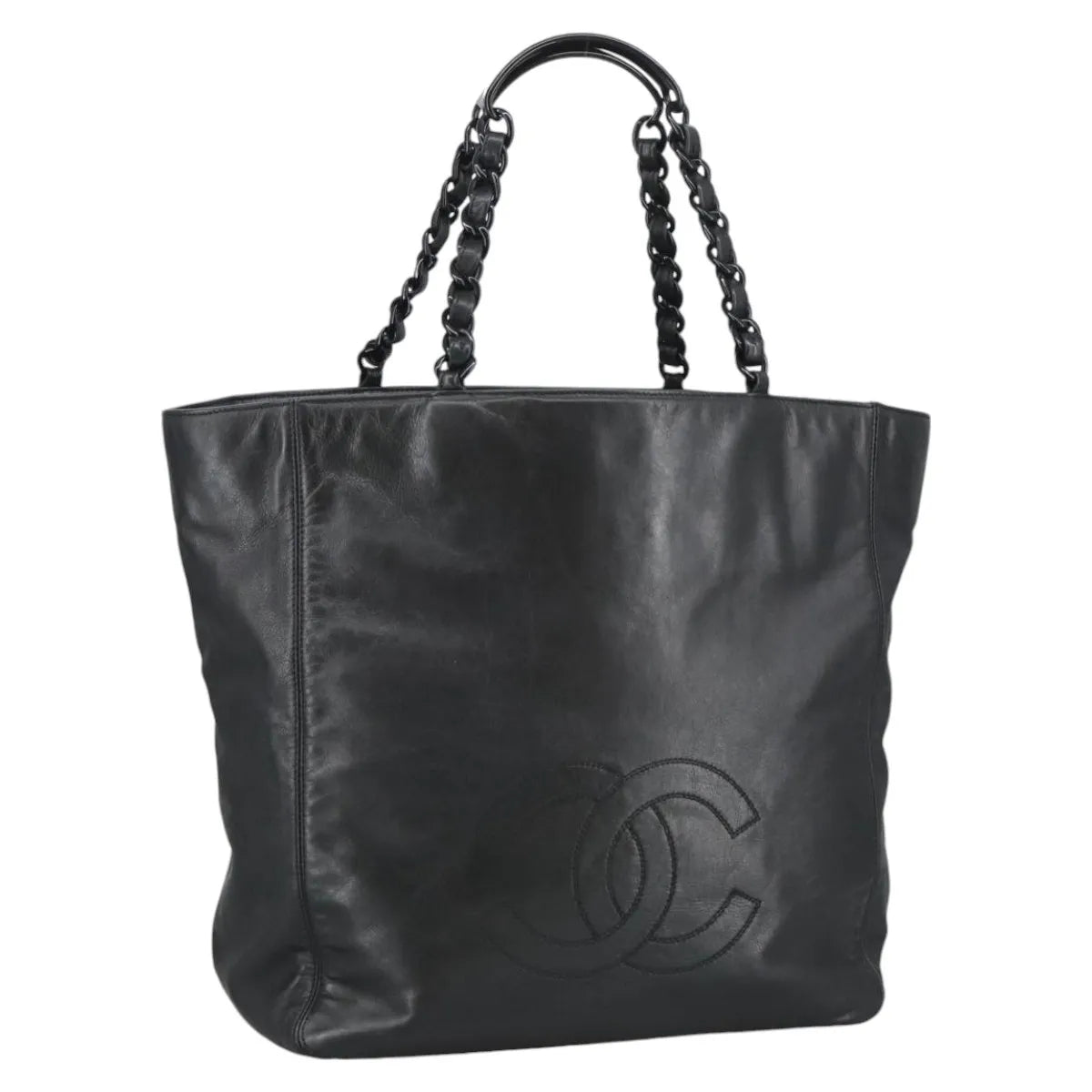 Chanel Vintage CC Resin Chain Tote Leather, Black, Leather, Tote Bag
