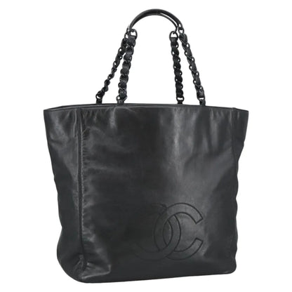 Chanel Vintage CC Resin Chain Tote Leather, Black, Leather, Tote Bag
