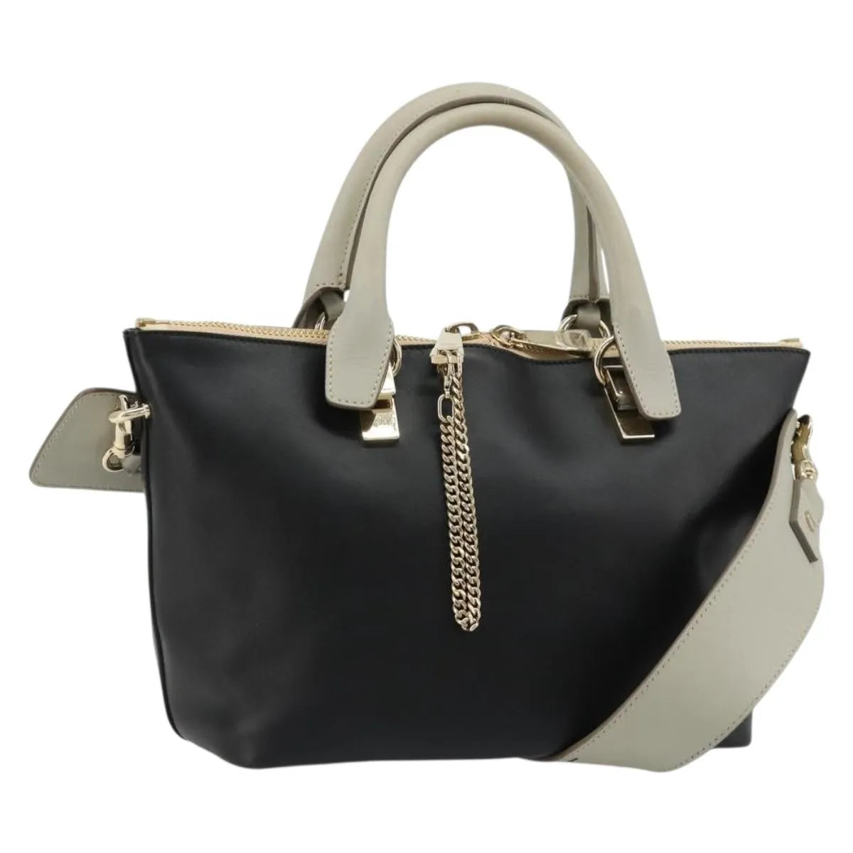 Chloe Bicolor Baylee Satchel Leather, Black, Leather, Handbag