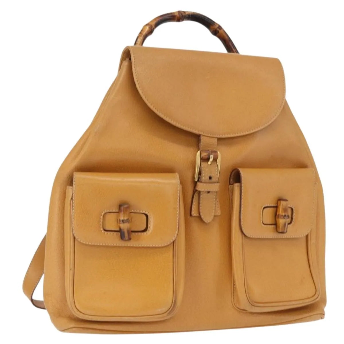 Gucci Vintage Bamboo Leather, Brown, Leather, Backpack