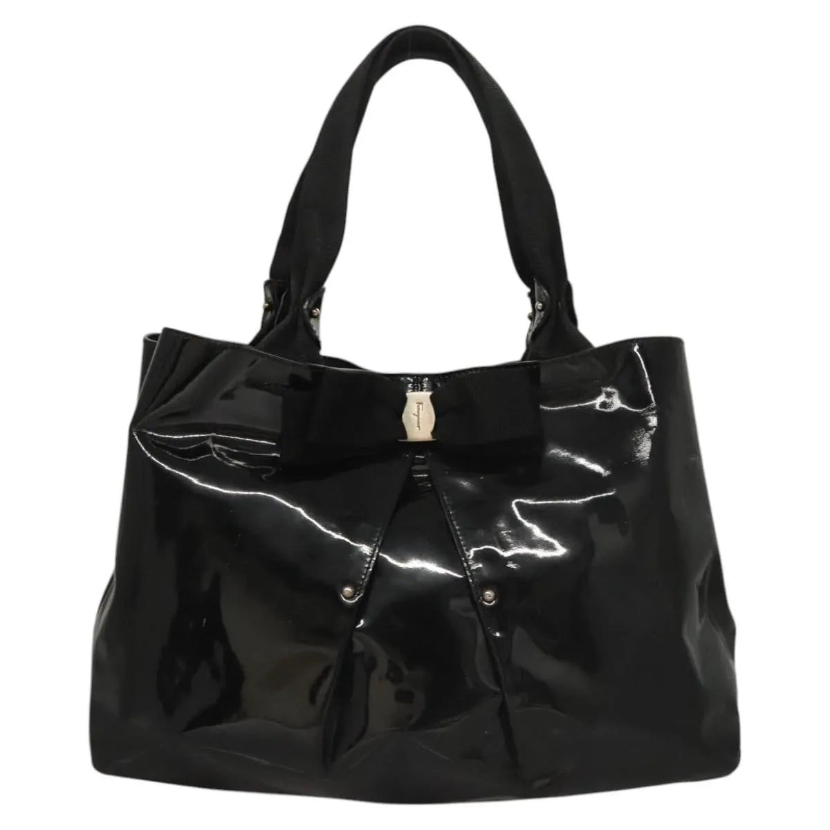 Salvatore Ferragamo Vala Patent leather, Black, Patent Leather, Handbag