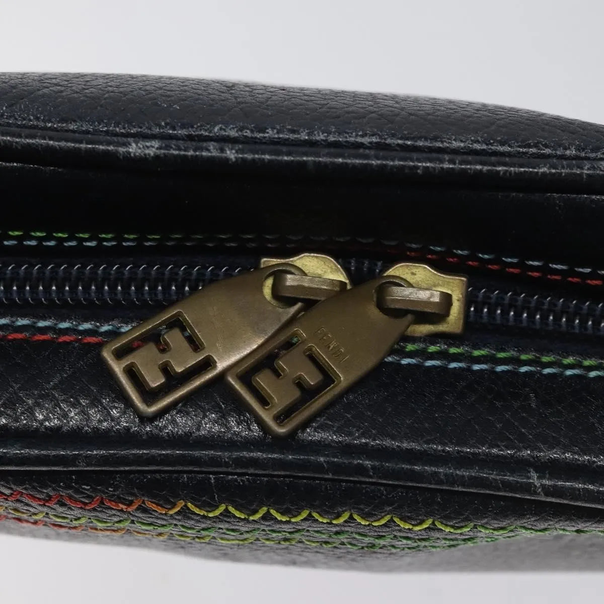 Fendi Vintage Zip Leather, Navy, Leather, Shoulder Bag