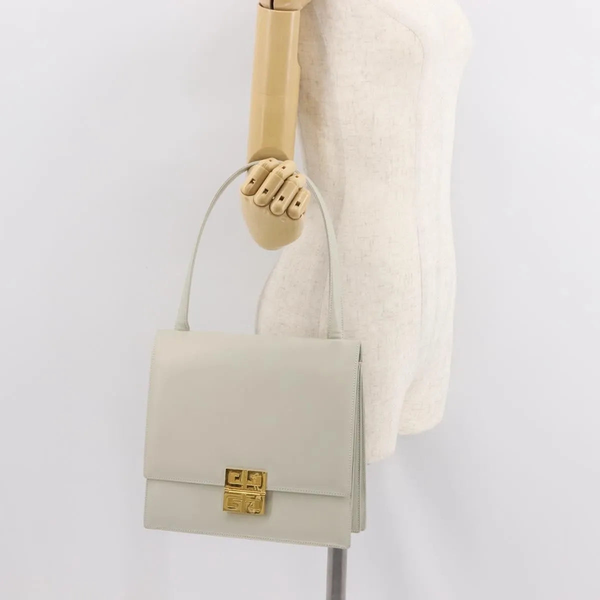 Givenchy Vintage 4G Leather, Gray, Leather, Shoulder Bag