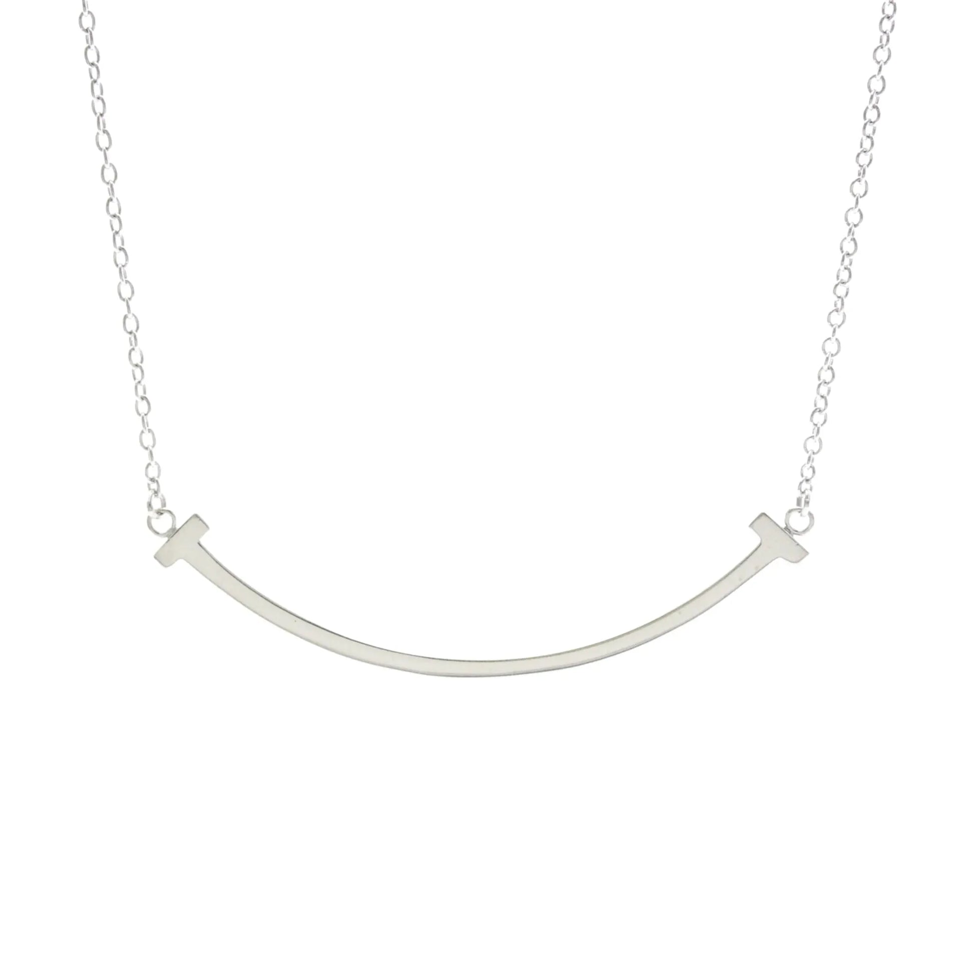 Tiffany & Co. T Smile Pendant 18K White Gold, Silver, White Gold, Necklace