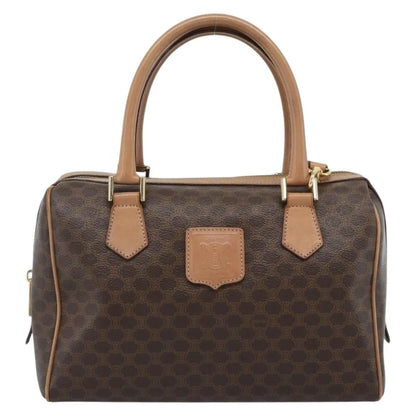 Celine Vintage Macadam Boston Canvas and Leather, Brown, PVC, Handbag