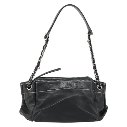 Chanel CC Shoulder Bag Leather, Black, Leather, Handbag