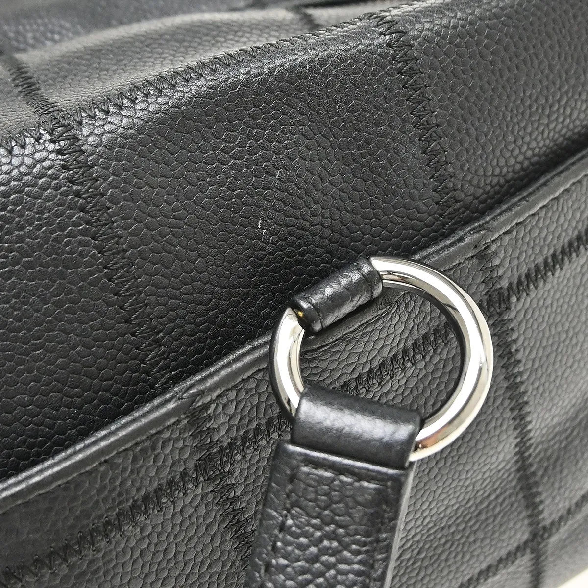 Chanel Square Stitch CC Boston Quilted Caviar, Black, Leather, Handbag