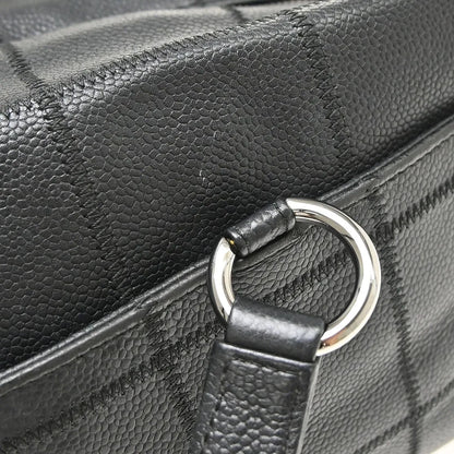 Chanel Square Stitch CC Boston Quilted Caviar, Black, Leather, Handbag