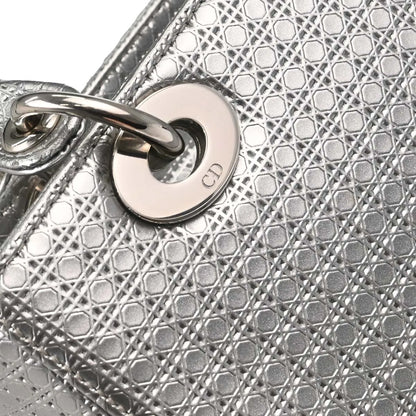 Christian Dior Lady Dior Micro Cannage Metallic Calfskin, Silver, Calfskin, Handbag