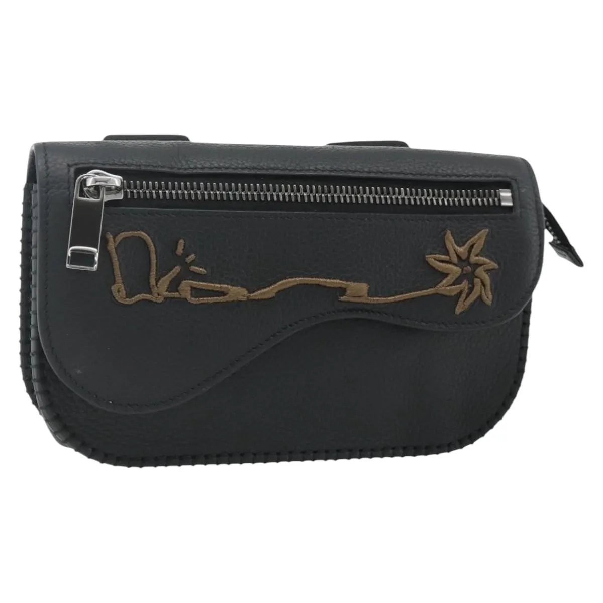 Christian Dior Saddle Pouch Belt Leather, Black, Leather, Clutch