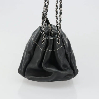 Chanel CC Shoulder Bag Leather, Black, Leather, Handbag