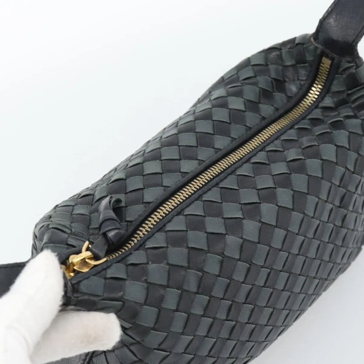 Bottega Veneta Handle Pouch Intrecciato Nappa, Black, Leather, Clutch