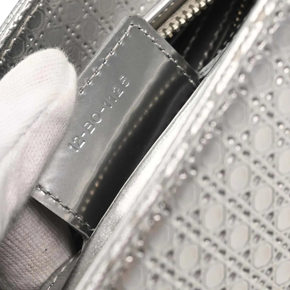 Christian Dior Lady Dior Micro Cannage Metallic Calfskin, Silver, Calfskin, Handbag