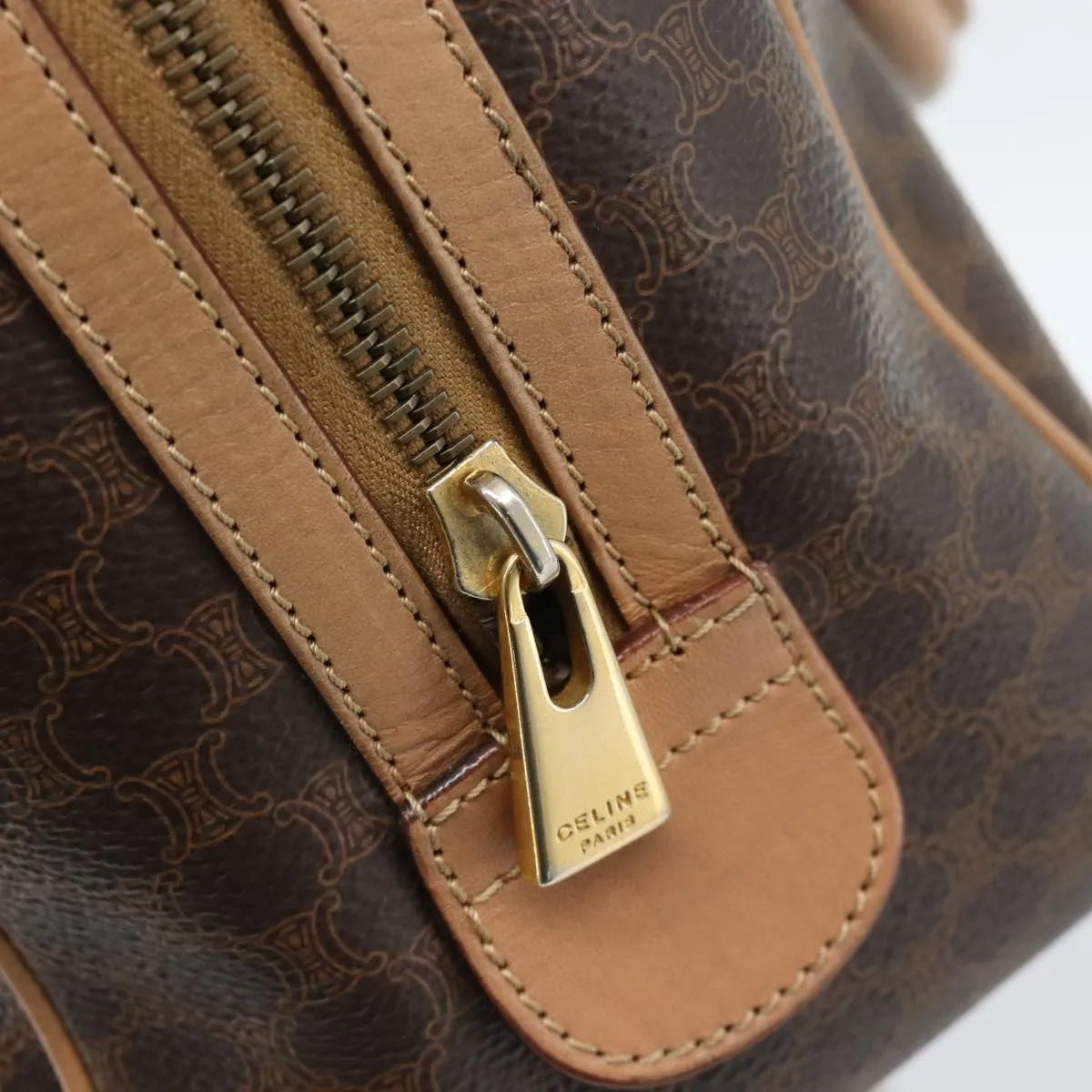Celine Vintage Macadam Boston Canvas and Leather, Brown, PVC, Handbag