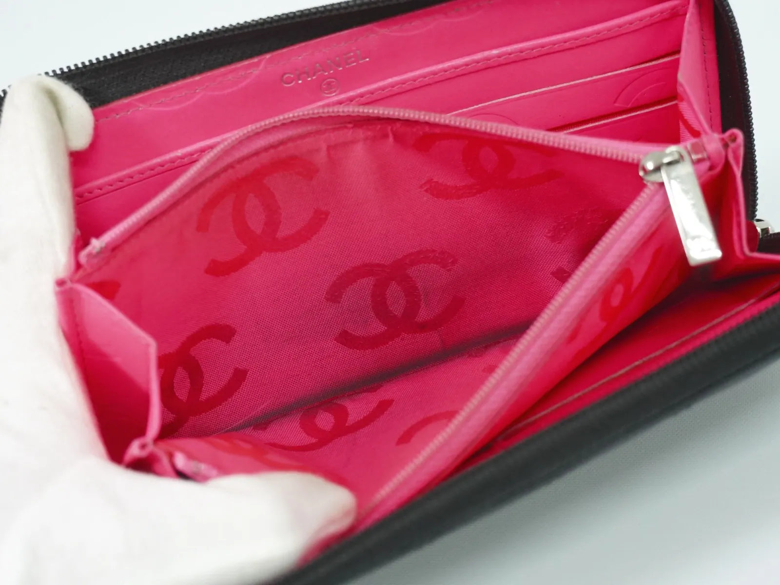 Chanel Cambon Zip Around Quilted Lambskin, Black, Leather, Wallet