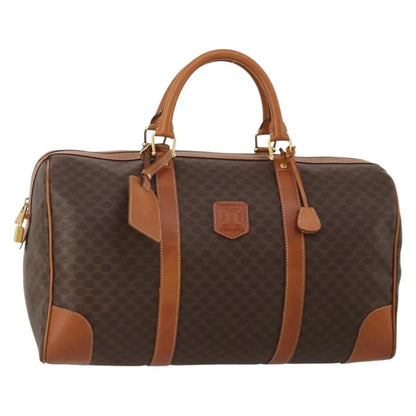 Celine Vintage Macadam Boston Canvas and Leather, Brown, PVC, Handbag