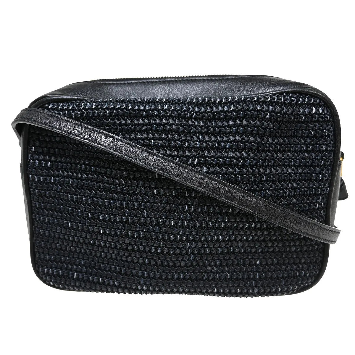Saint Laurent Lou Camera Raffia, Black, Leather, Handbag