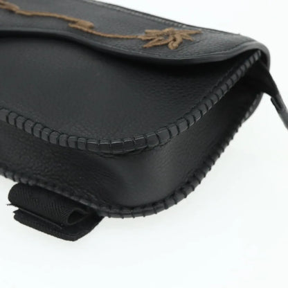 Christian Dior Saddle Pouch Belt Leather, Black, Leather, Clutch