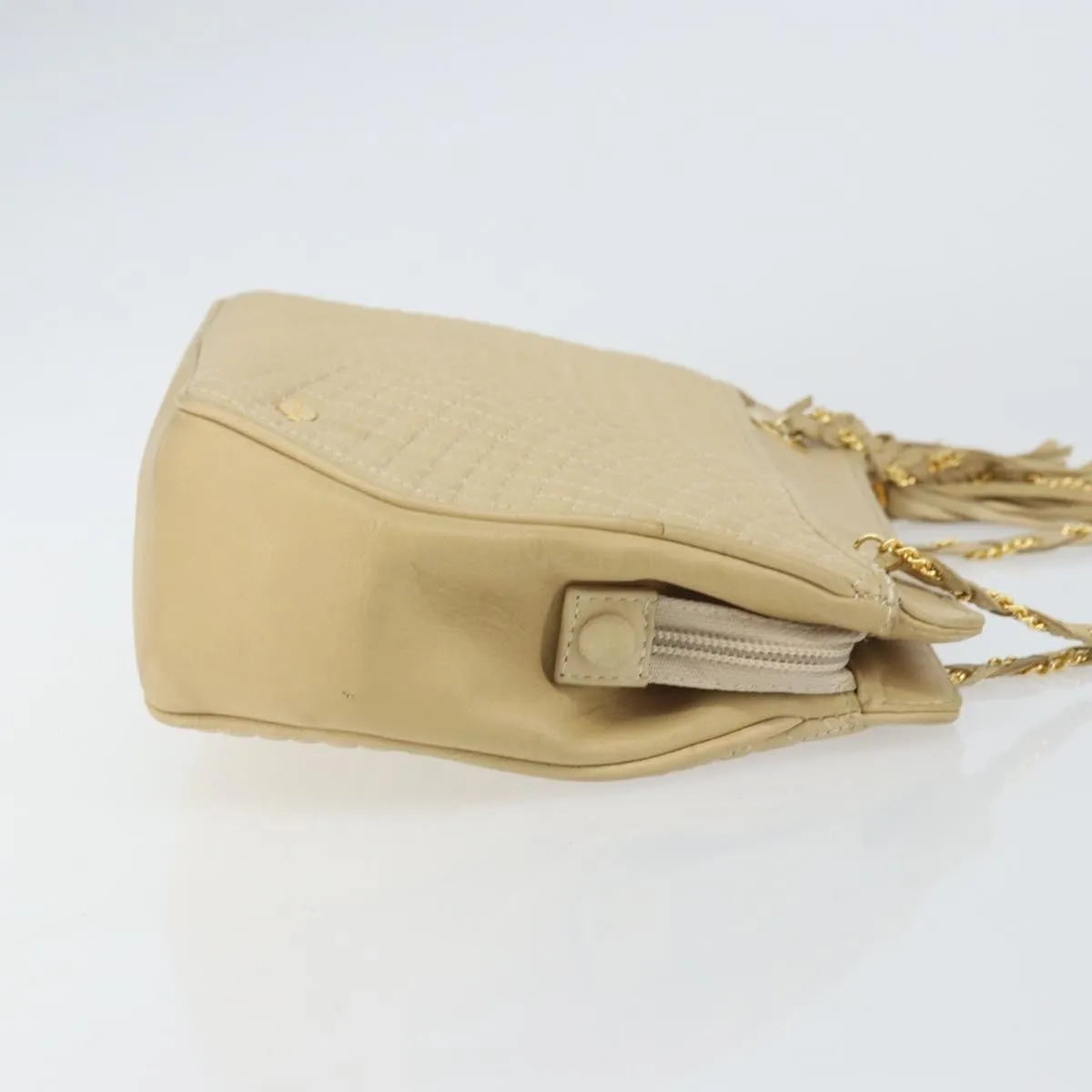 Bally Vintage Chain Quilted Leather, Beige, Leather, Shoulder Bag