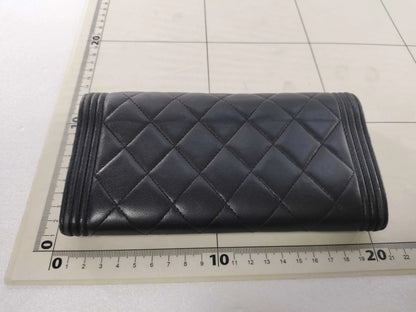 Chanel Boy Flap Quilted Lambskin, Black, Leather, Wallet