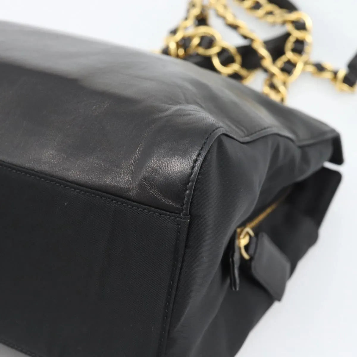 Prada Vintage Nappa Chain Tote Leather, Black, Leather, Shoulder Bag