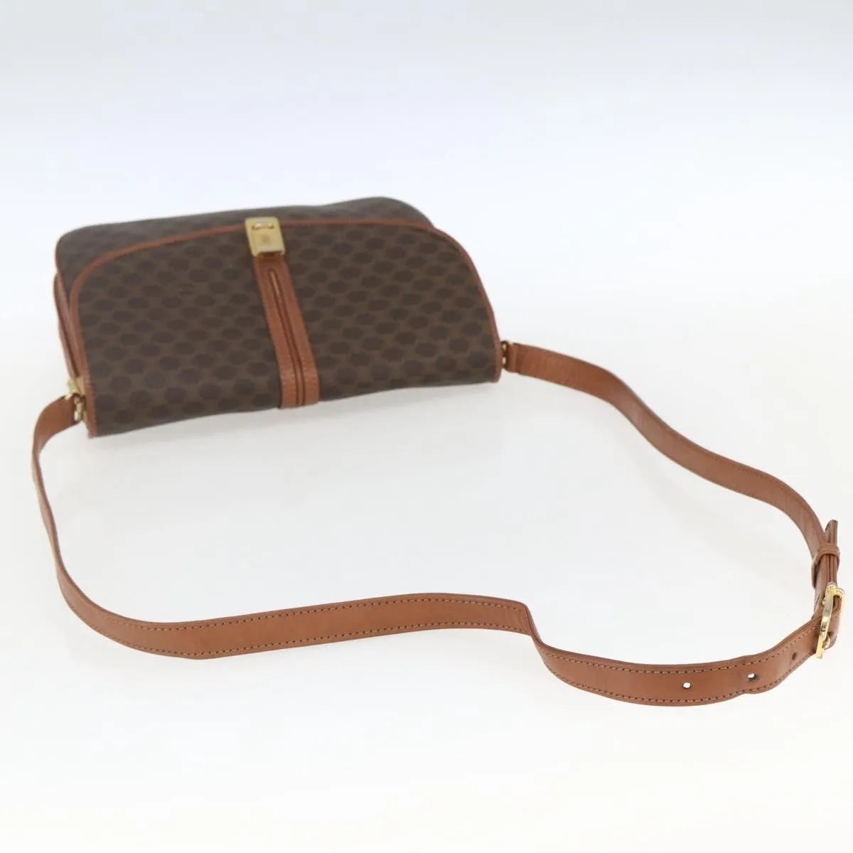 Celine Vintage Macadam Canvas and Leather, Brown, Canvas, Shoulder Bag