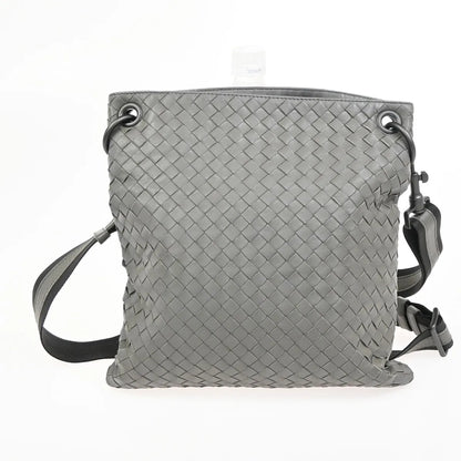 Bottega Veneta Flat Messenger Intrecciato Nappa, Gray, Leather, Shoulder Bag