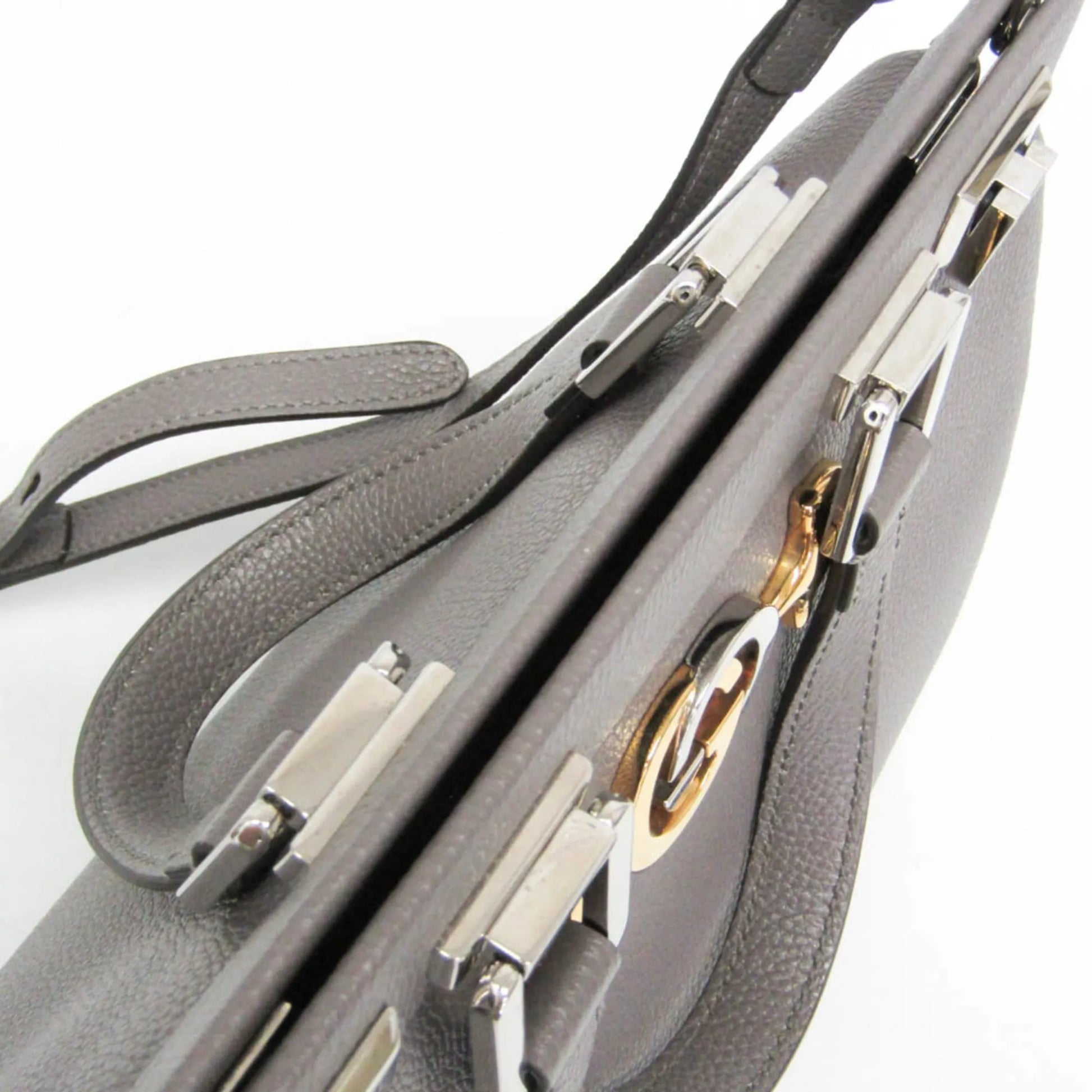 Gucci Zumi Top Handle Leather, Gray, Leather, Handbag