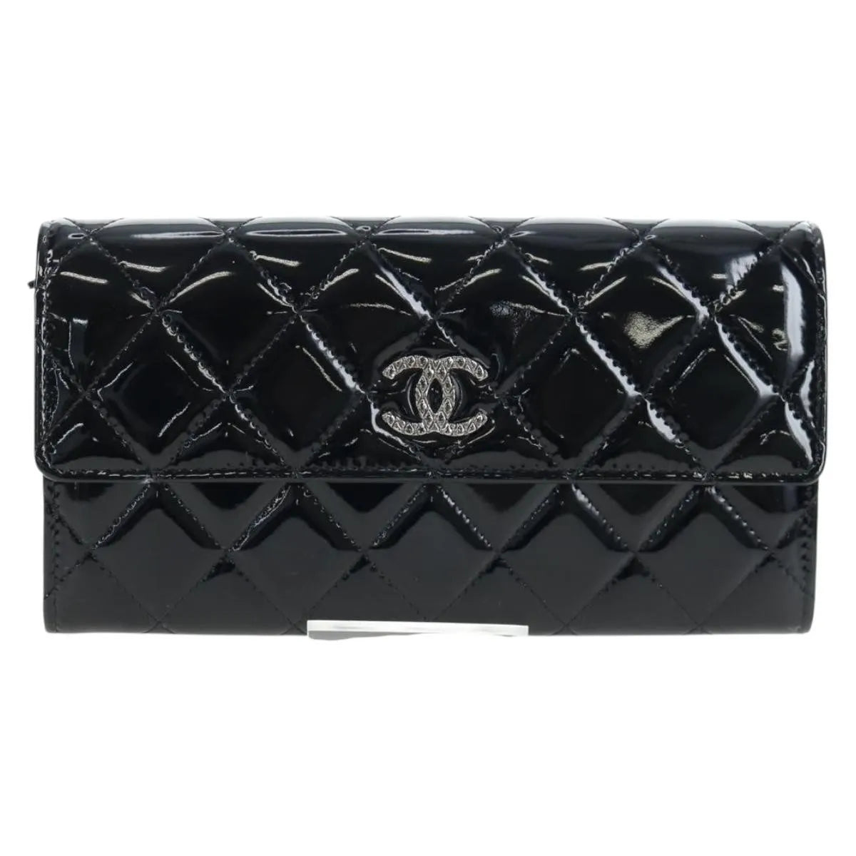 Chanel CC French Flap Quilted Patent Leather, Black, Patent Leather, Wallet