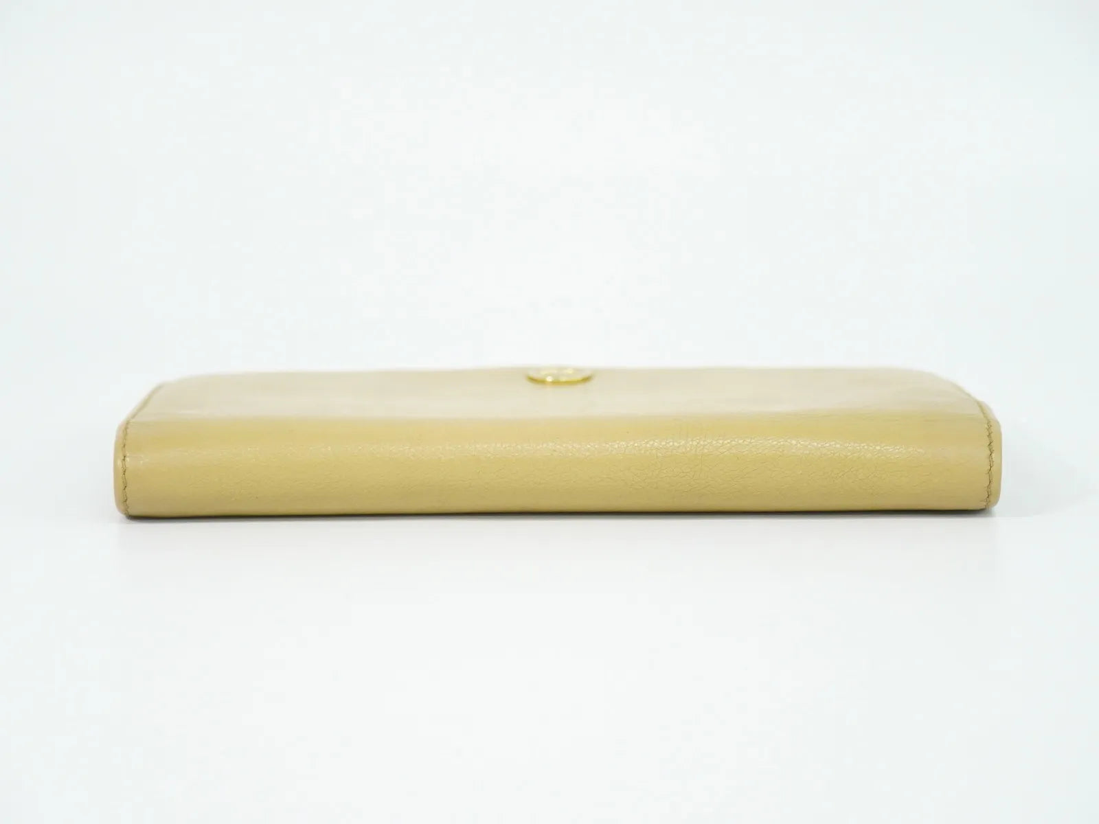 Chanel CC Button Bi-Fold Leather, Beige, Leather, Wallet