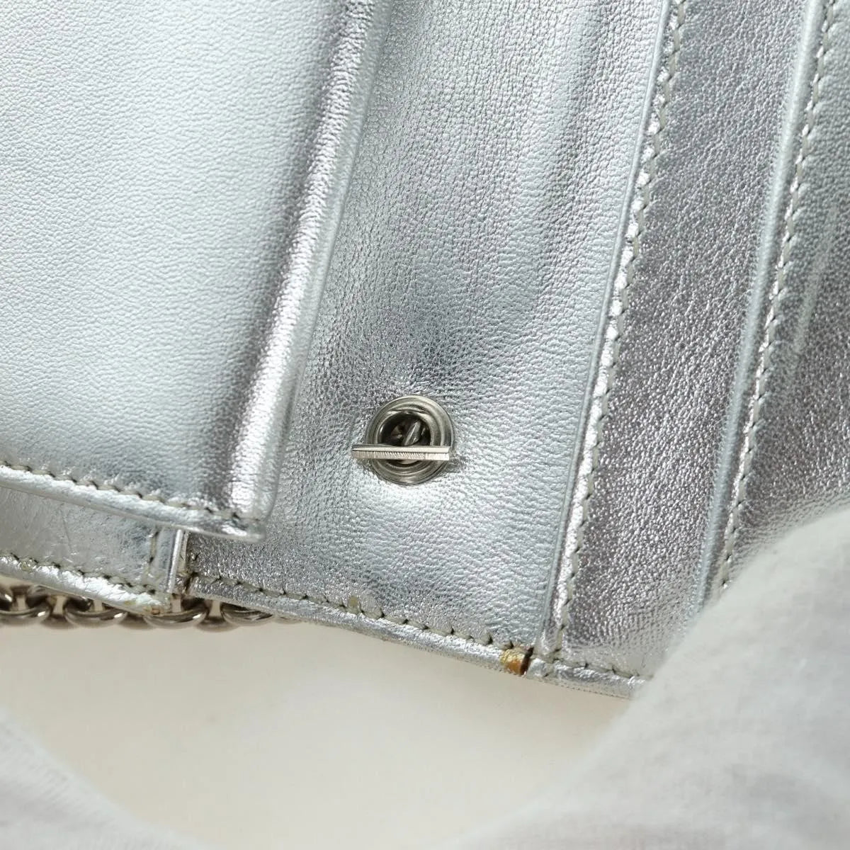 Fendi Wallet on Chain Logo Embossed Leather, Silver, Leather, Wallet