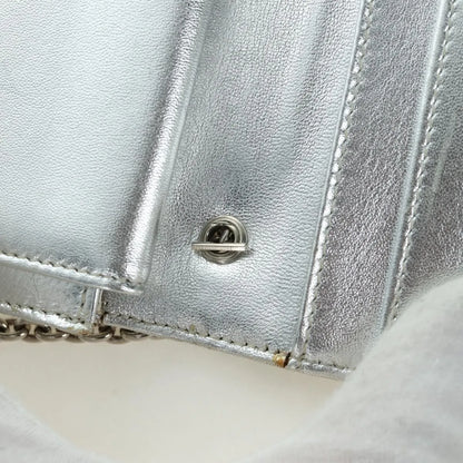 Fendi Wallet on Chain Logo Embossed Leather, Silver, Leather, Wallet