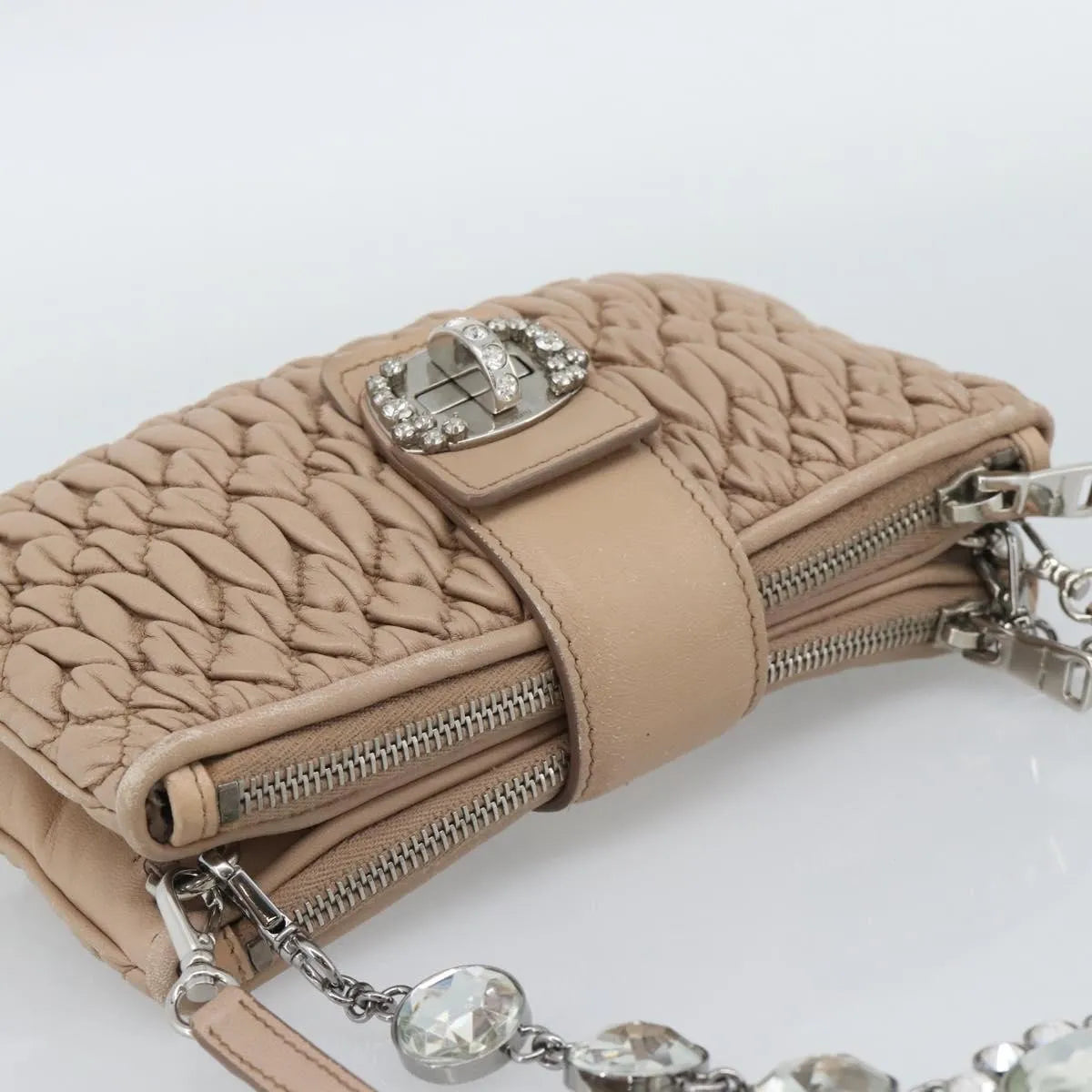 Miu Miu Crystal Convertible Chain Matelasse Leather, Pink, Leather, Shoulder Bag