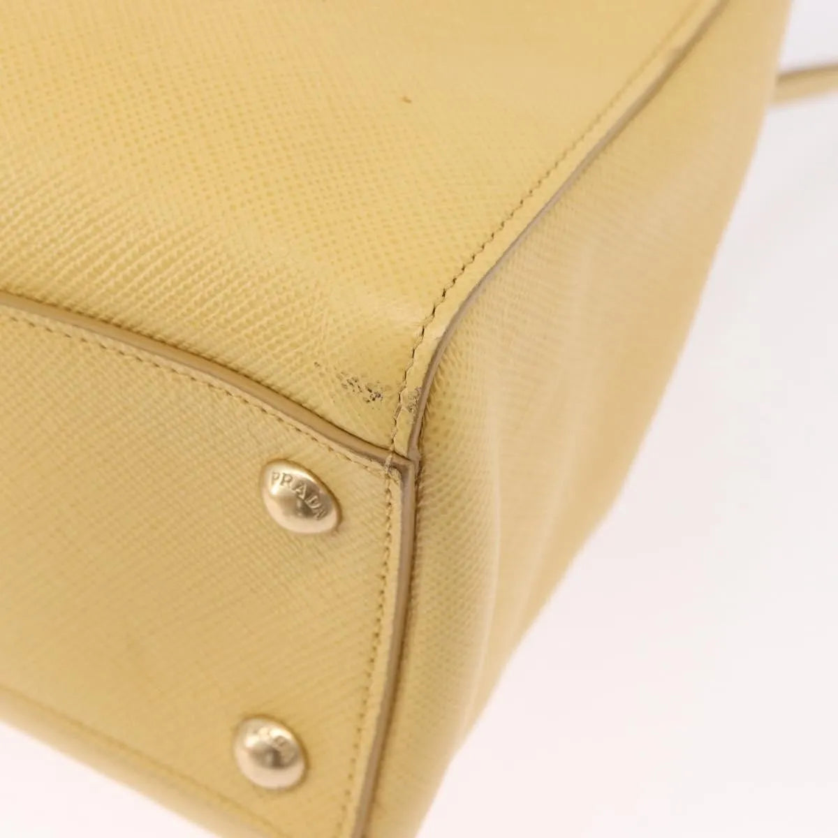 Prada Cuir Frame Double Zip Tote Saffiano Leather, Yellow, Leather, Tote Bag