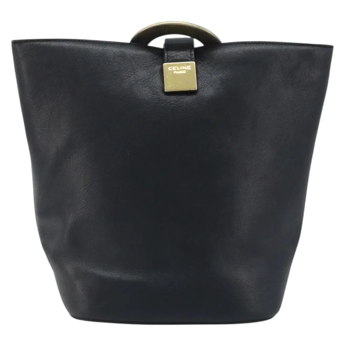 Celine Circle Logo Leather, Black, Leather, Handbag