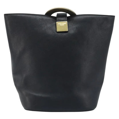 Celine Circle Logo Leather, Black, Leather, Handbag