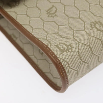 Christian Dior Vintage Honeycomb Flap Canvas and Leather, Beige, PVC, Shoulder Bag