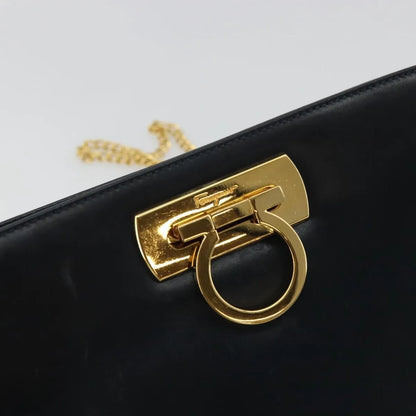 Salvatore Ferragamo Vintage Gancini Chain Leather, Navy, Leather, Shoulder Bag